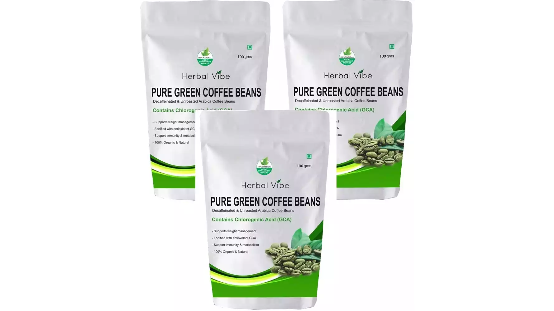 Herbal Vibe Pure Green Coffee Beans For Weight Loss (100g, Pack of 3)