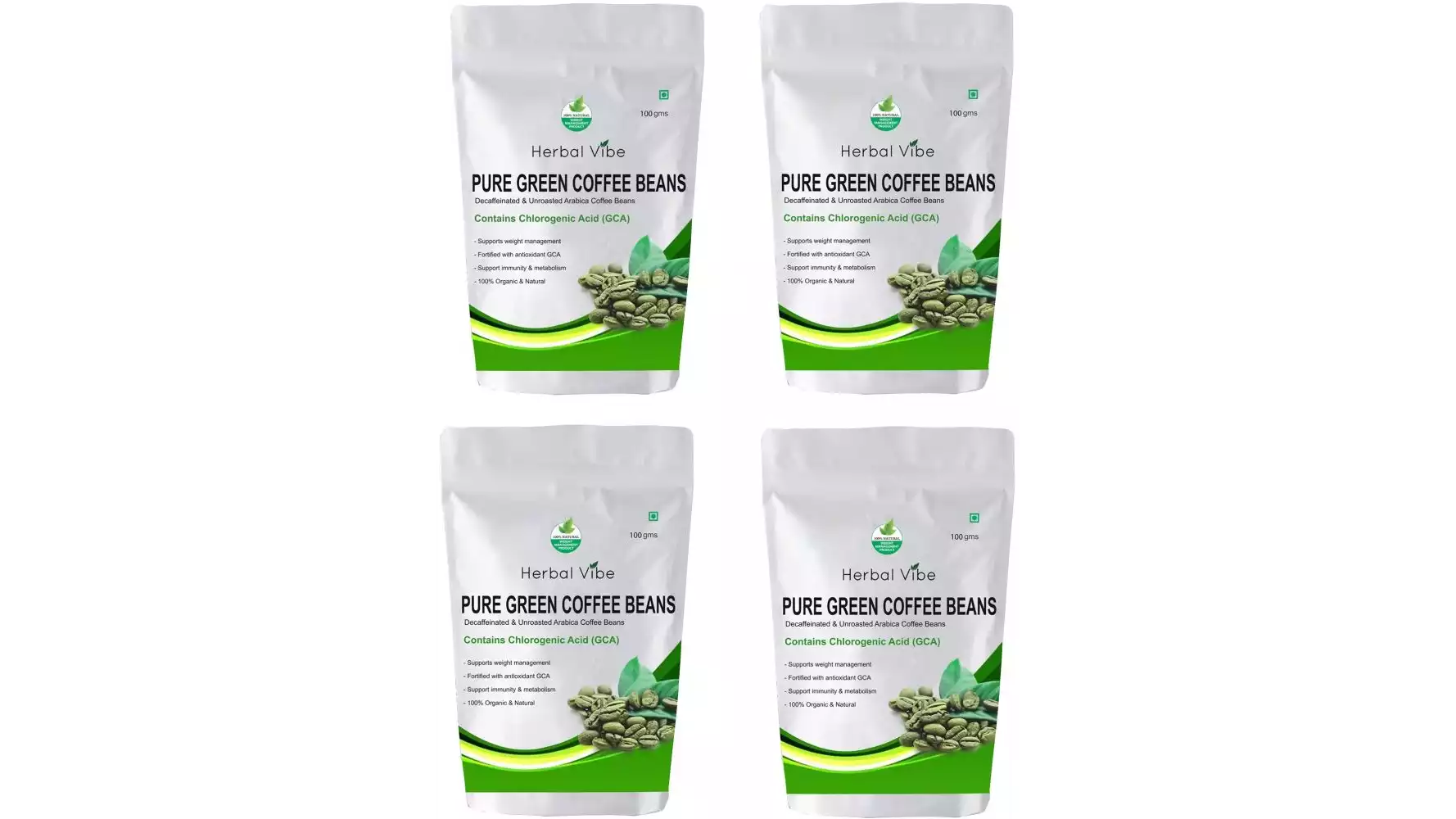 Herbal Vibe Pure Green Coffee Beans For Weight Loss (100g, Pack of 4)