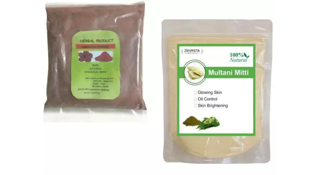 Indirang Hibiscus Powder(100G) & Multani Mitti Powder(100G) Combo Pack (1Pack)