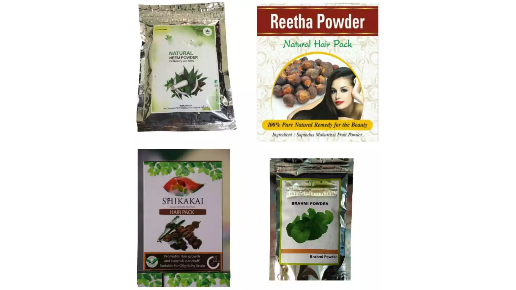 Indirang Neem Powder 100Gms& Reetha Powder 100Gms& Shikakai Powder 100Gms & Brahmi Powder 100Gms Combo Pack (1Pack)