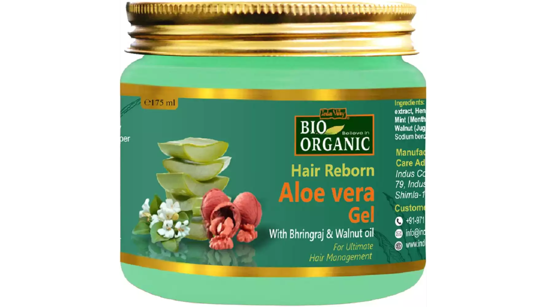 Indus valley Bio Organic Hair Reborn Aloe Vera Gel With Bhringraj & Walnut Oil (175ml)