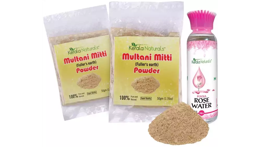 Kerala Naturals Multani Mitti Powder +Rose Water (1Pack)