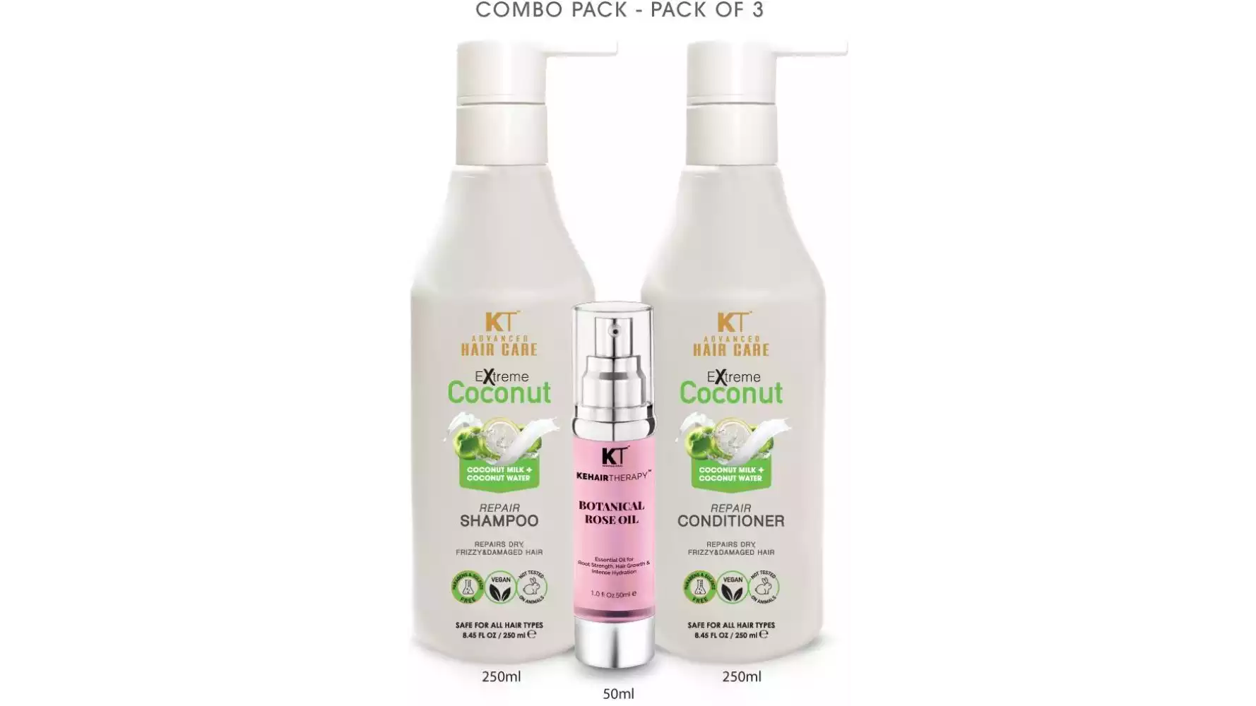 KT Xtreme Coconut Repair Shampoo & Conditioner 250Ml + Botanical Hair Oil Serum 50Ml (1Pack)