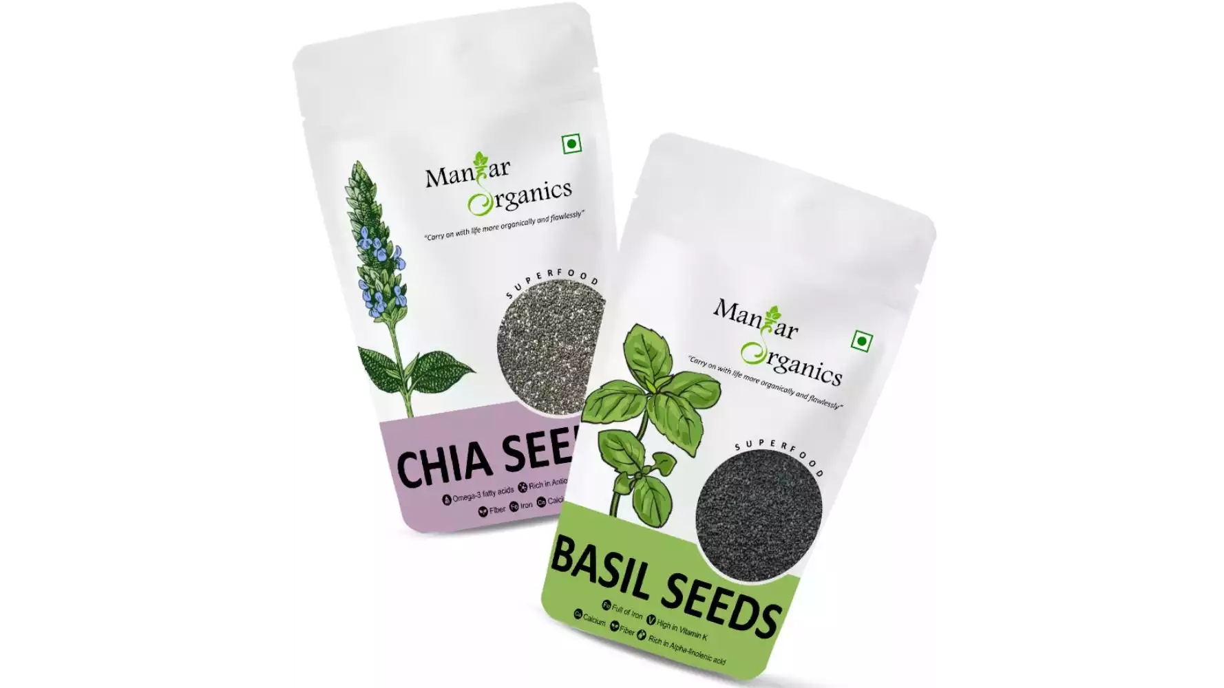 Manhar Organics Chia & Basil Seeds Combo (1Pack)