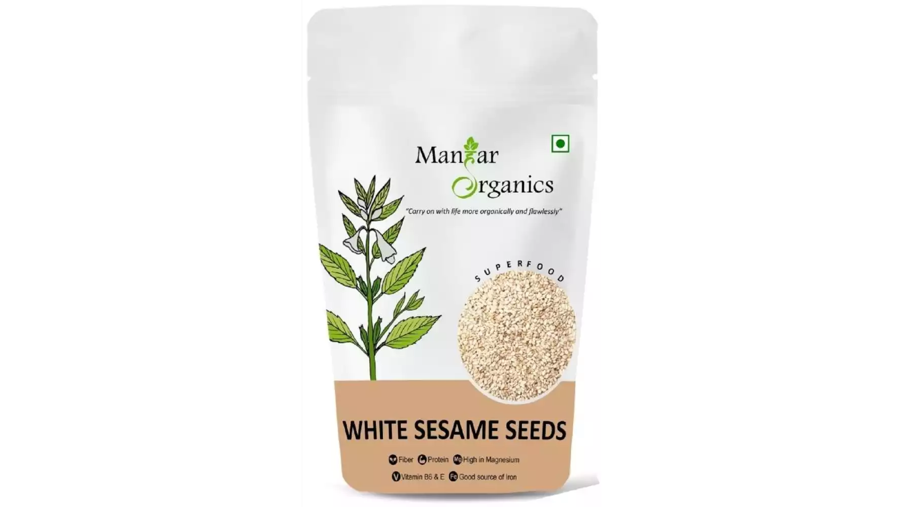 Manhar Organics White Sesame Seeds (250g)