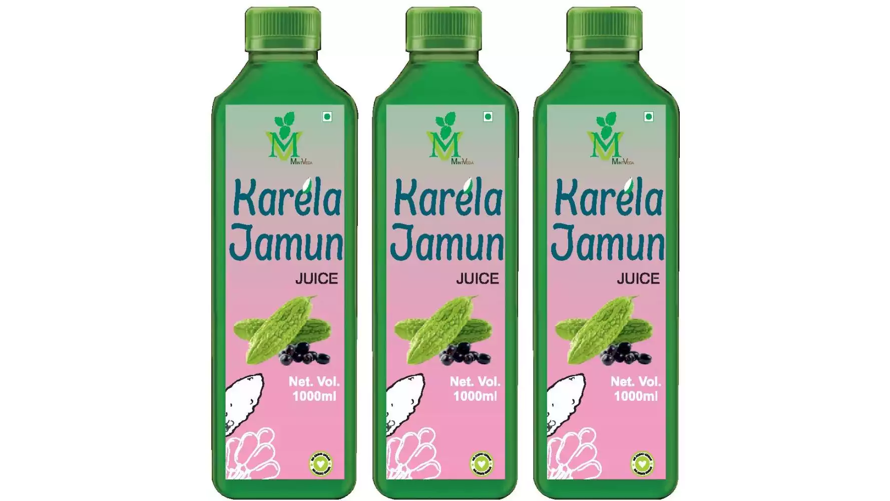 Mint Veda Karela Jamun (Sugar Free) Juice (1liter, Pack of 3)