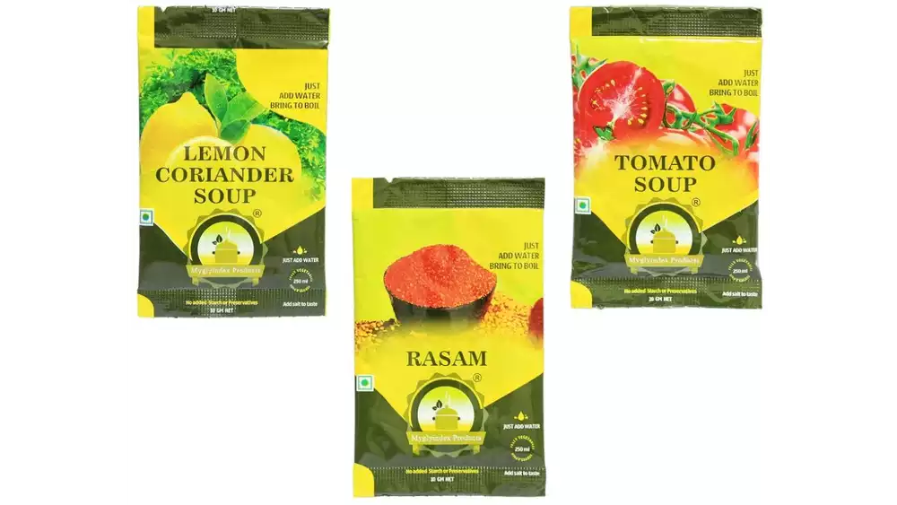 Myglyindex Products Tangy Soup Combo Offer Lemon, Rasam & Tomato Soup Each of 10 Sachets (1Pack)