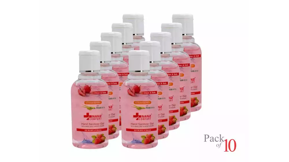 Nanz Comfort Hand Sanitizer Strawberry Gel (60ml, Pack of 10)
