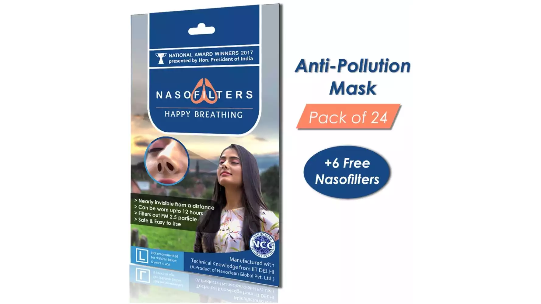 Nasofilters Anti Pollution Mask Monthly Pack  {Set Of 24 And 6 Complimentary} (L, Pack of 30)