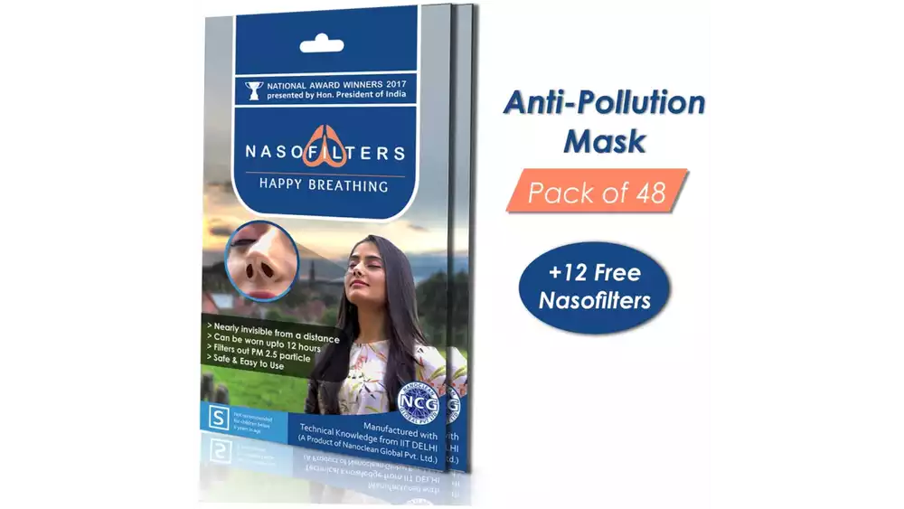 Nasofilters Anti Pollution Mask Monthly Pack  {Set Of 48 And 12 Complimentary} (S, Pack of 60)