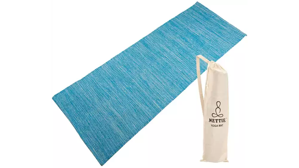Nettie Handloom Cotton Anti Skid Yoga Mat Regal Series (Sky Blue With Free Carry Bag) (1pcs)