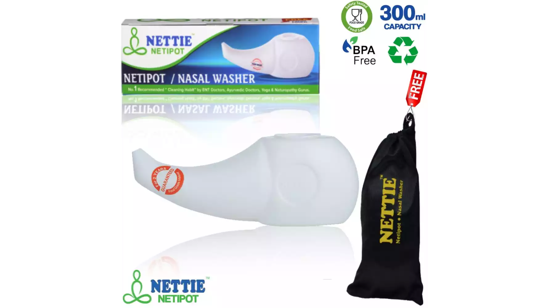 Nettie Netipot With Free Carry Pouch (Milky White) (300ml)
