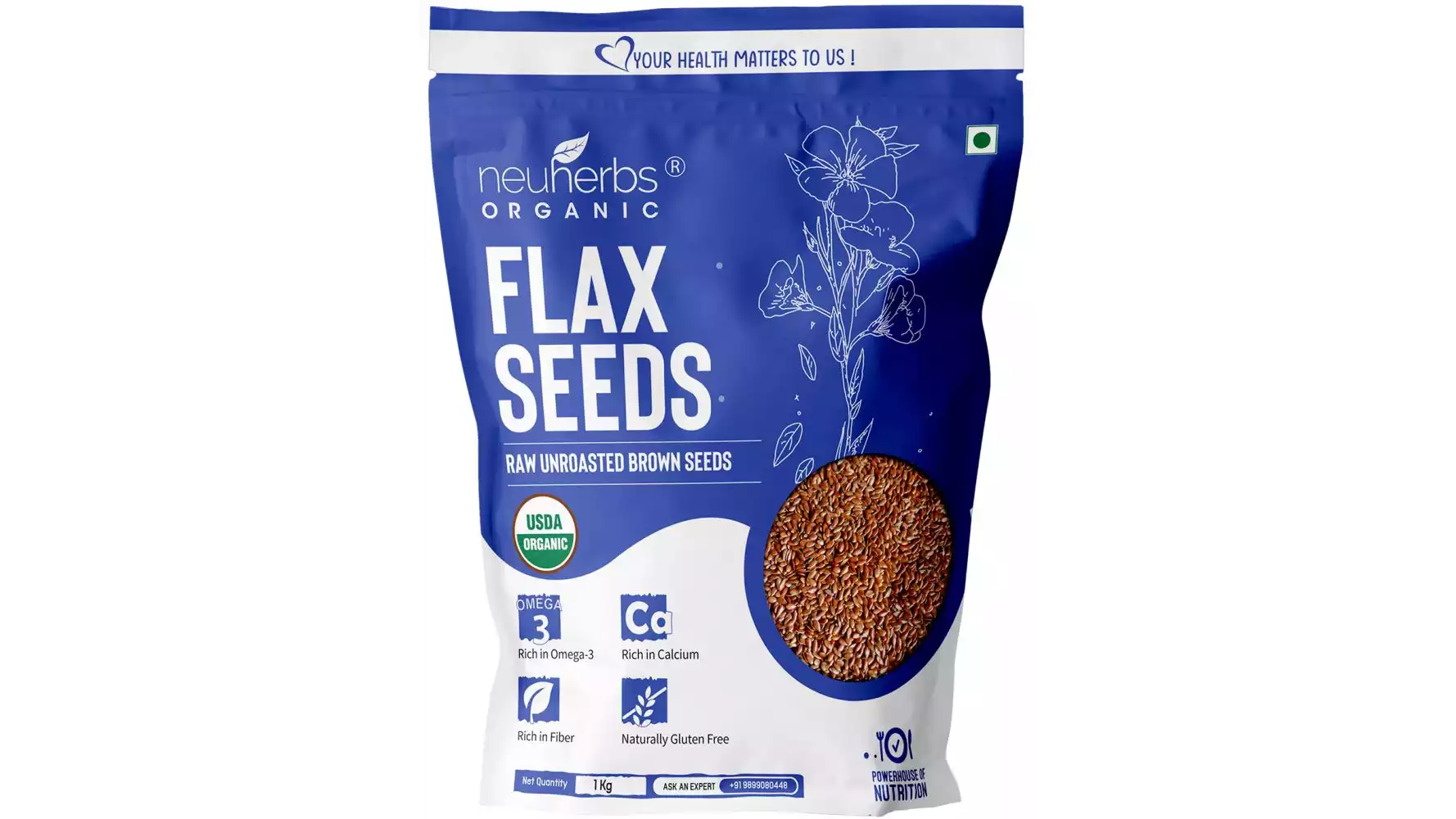 Neuherbs Organic Raw Unroasted Brown Flax Seeds (1kg)