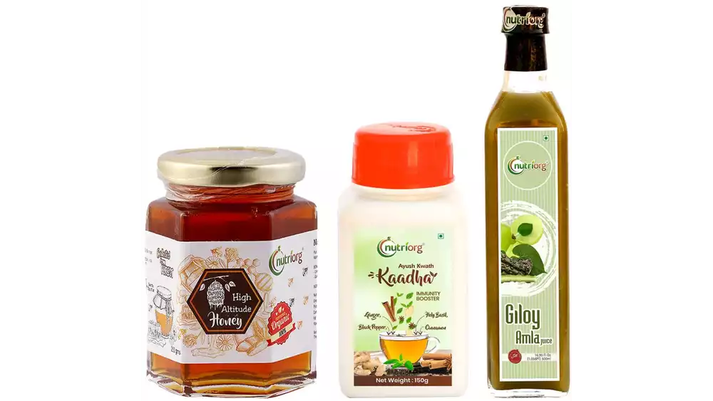 Nutriorg Ayush Kwath Kaadha & Giloy Amla Juice With Certified Organic High Altitude Honey Combo Pack (1Pack)