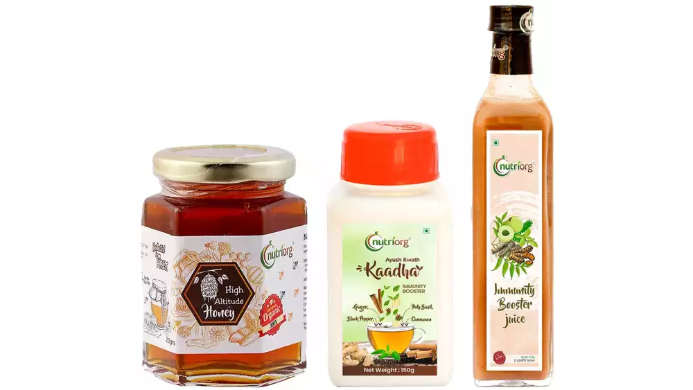 Nutriorg Ayush Kwath Kaadha & Immunity Booster Juice With Certified Organic High Altitude Honey Combo Pack (1Pack)