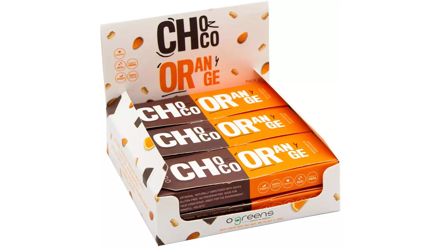 O Greens Choco Orange Energy Protein Bars (50g, Pack of 12)