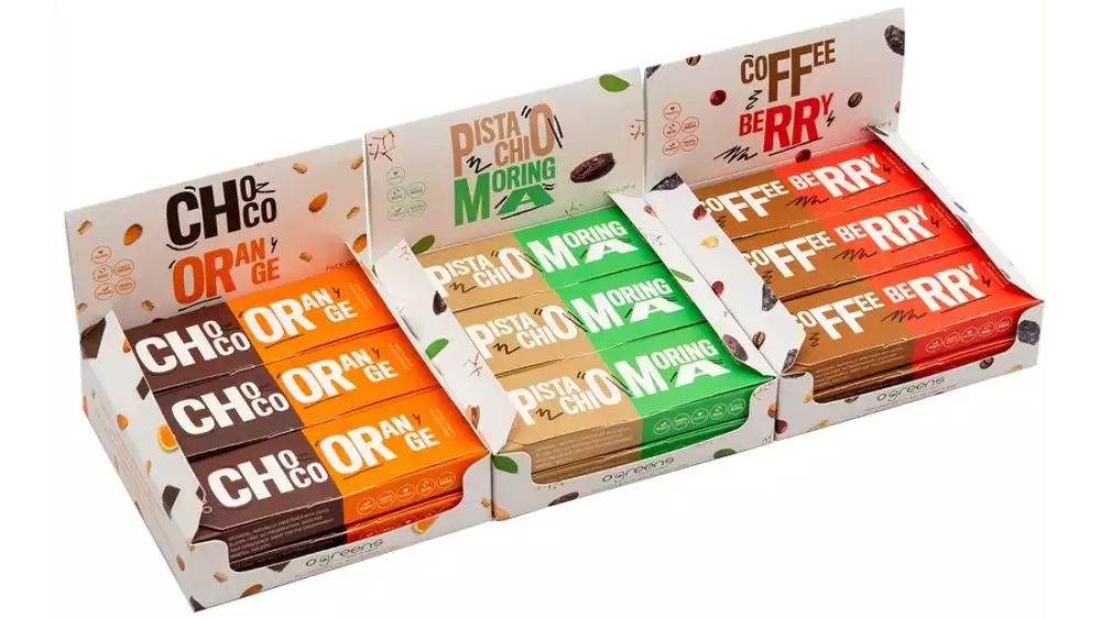 O Greens Pistachio Moringa, Choco Orange & Coffee Berry Energy Protein Bars (4 Pieces Each) (1Pack)