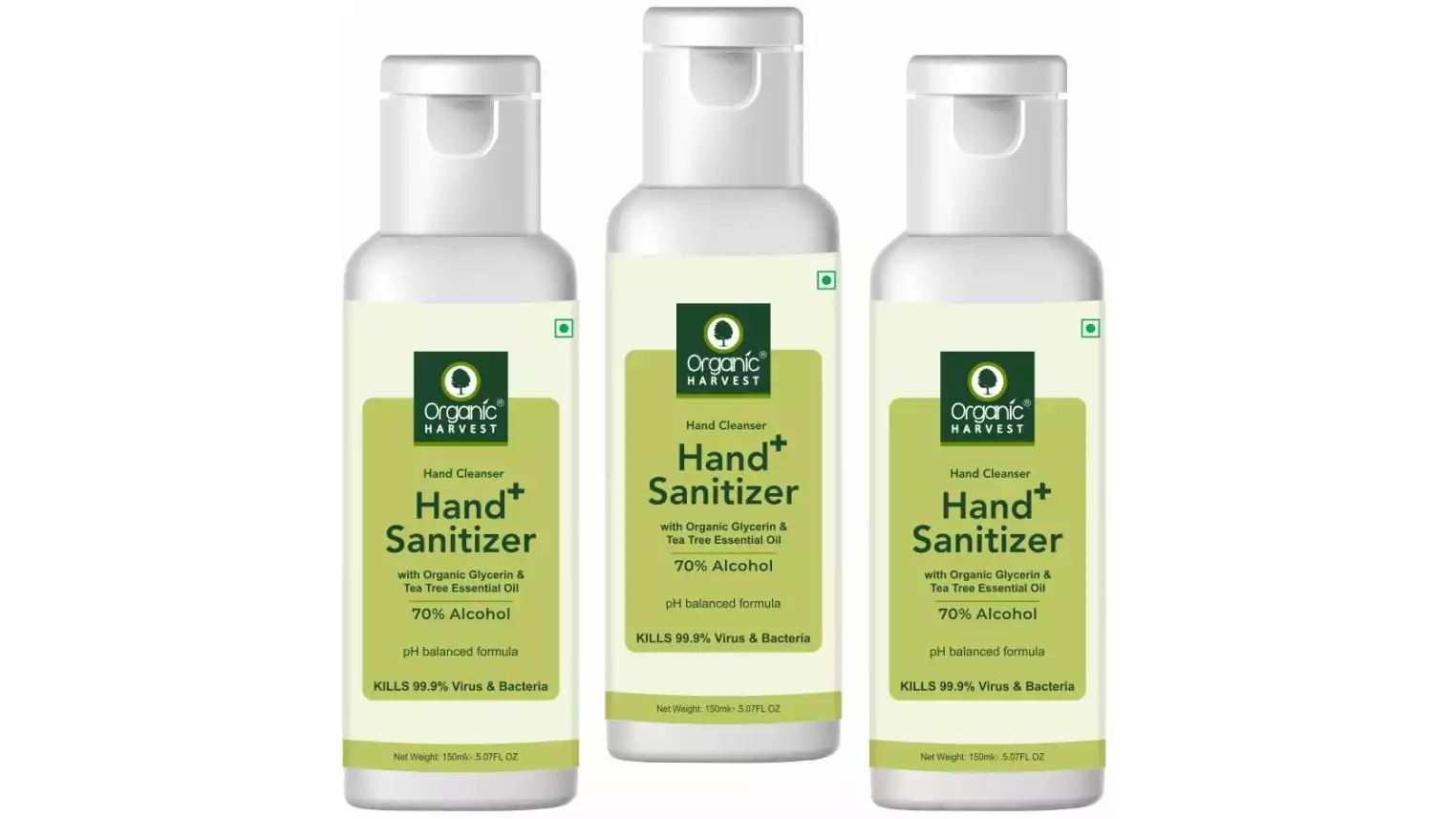 Organic Harvest Hand Sanitizer With Tea-Tree Essential Oil (150ml, Pack of 3)