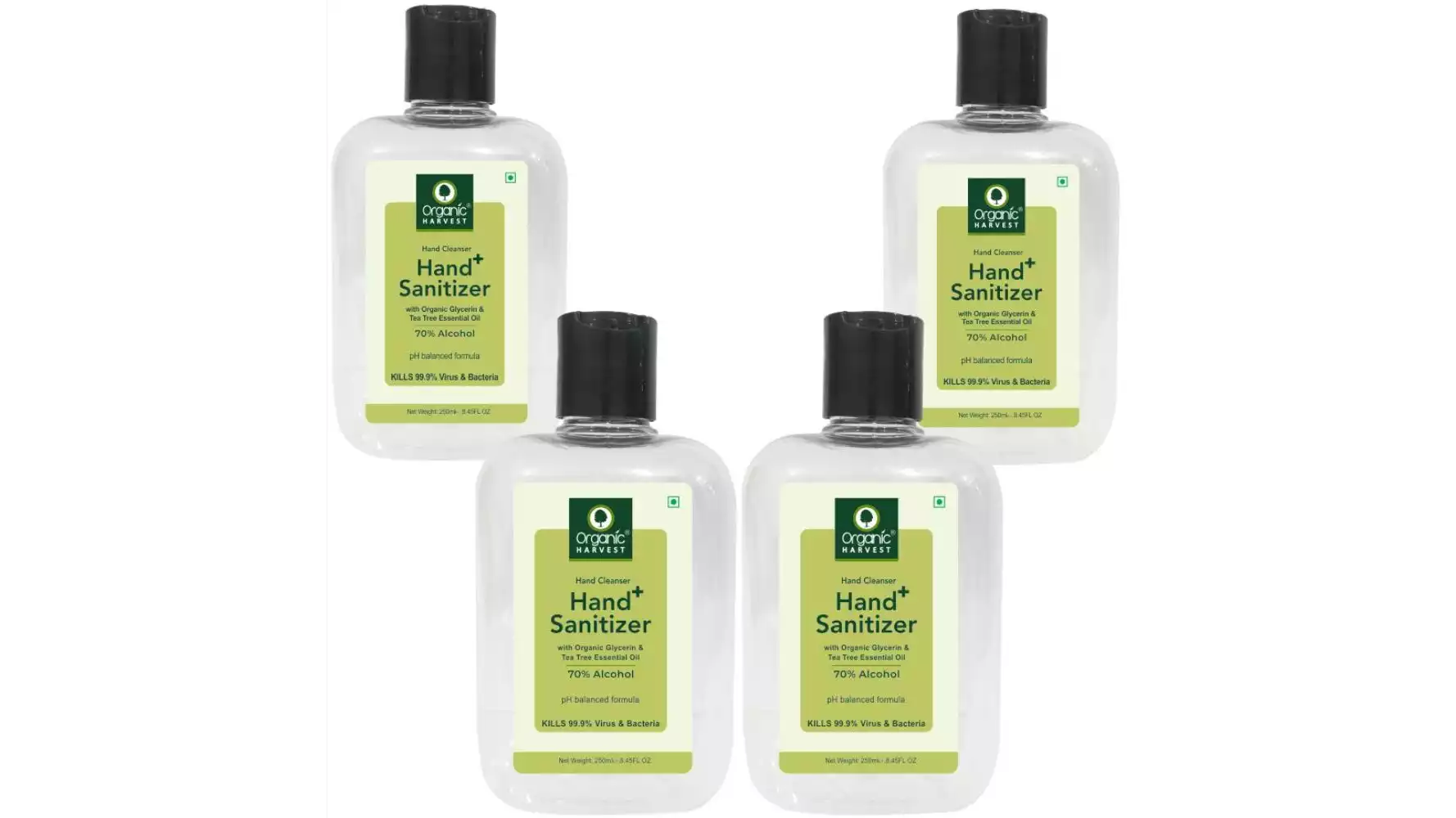 Organic Harvest Hand Sanitizer With Tea-Tree Essential Oil (250ml, Pack of 4)