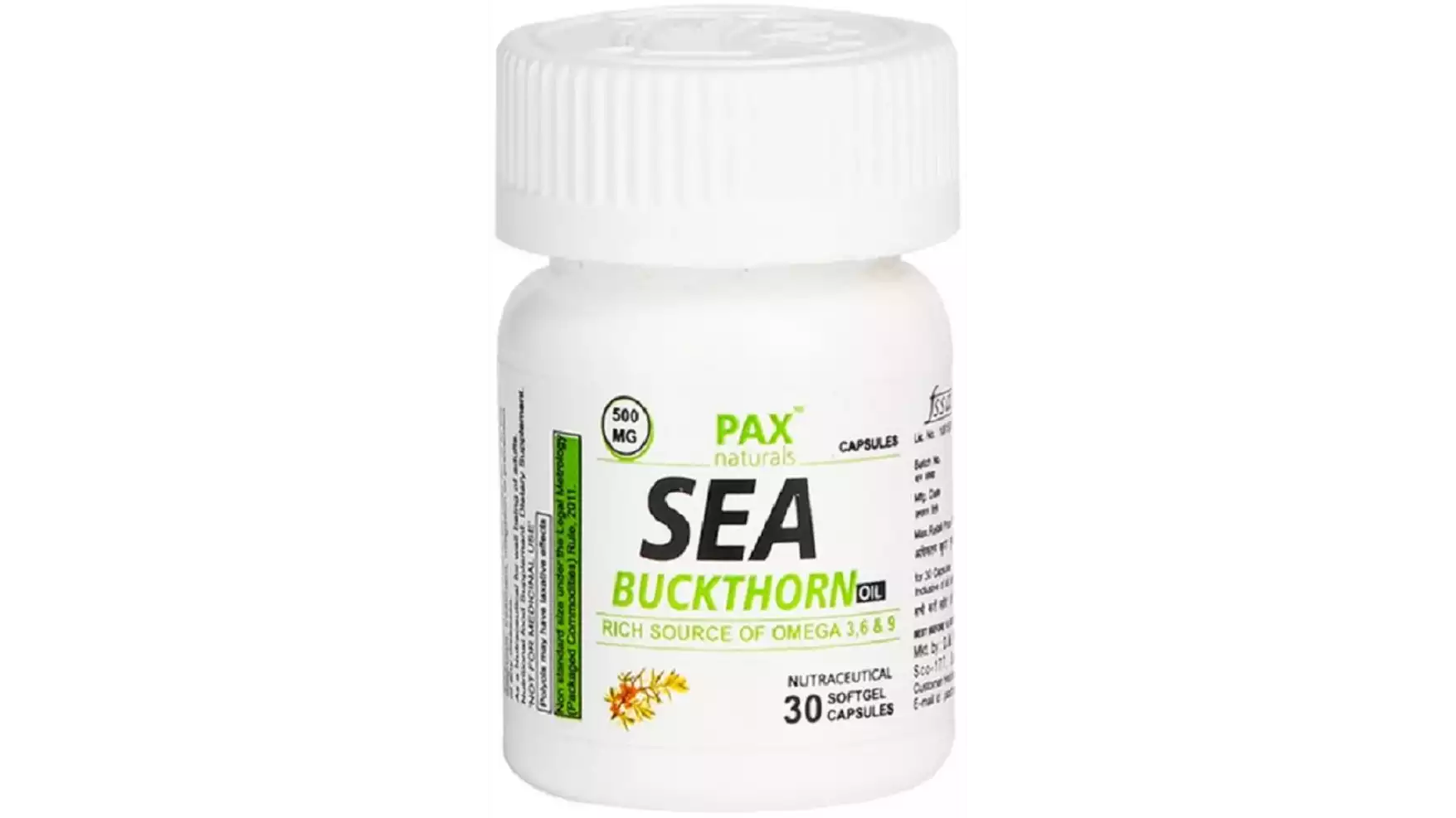 Pax Naturals Sea Buckthorn Oil 500 Mg Capsules (30caps)