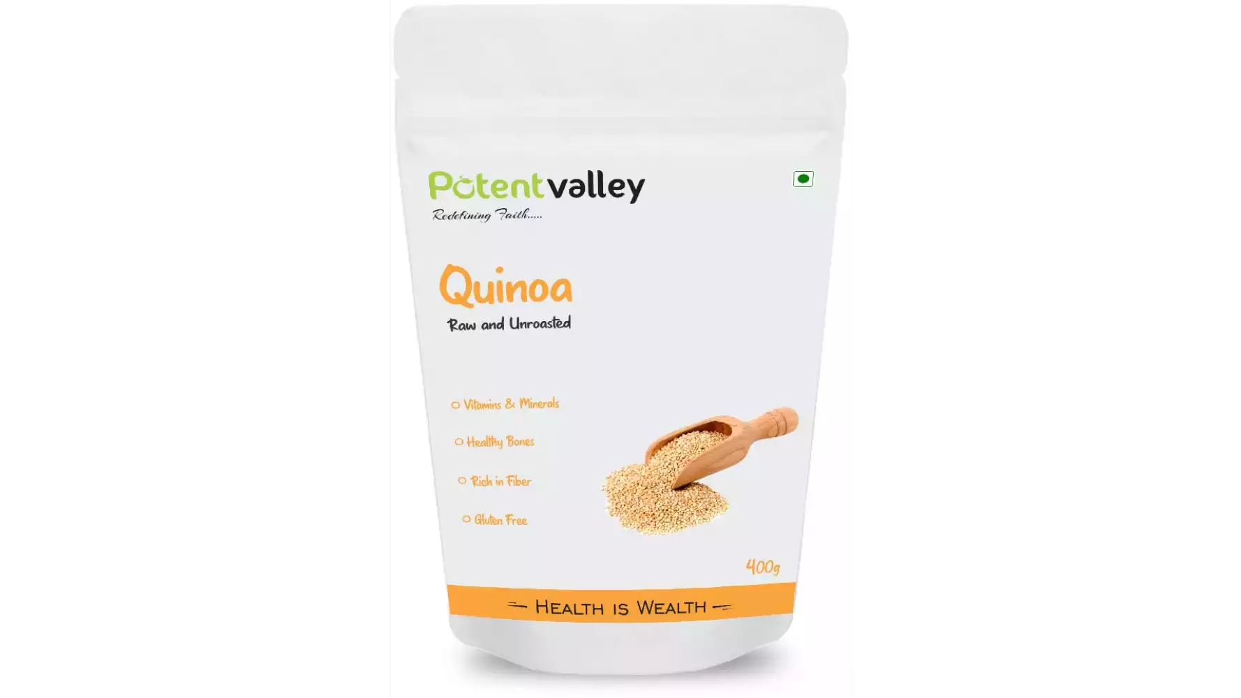 Potentvalley Unroasted Quinoa White Whole Grain Raw Organic (400g)