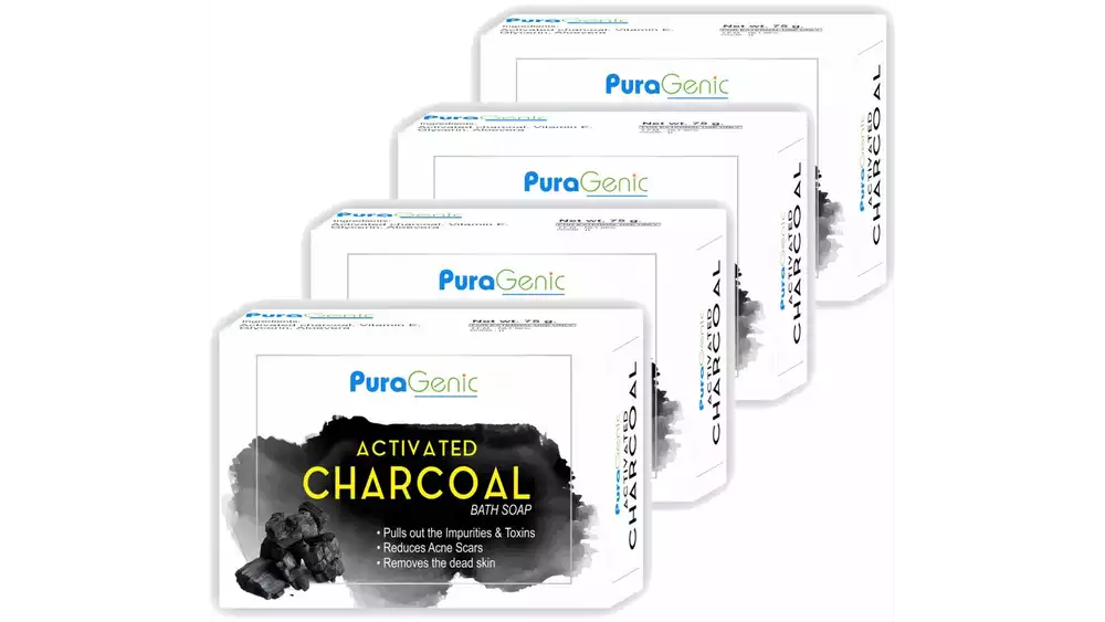 Puragenic Activated Charcoal Bath Soap (75g, Pack of 4)