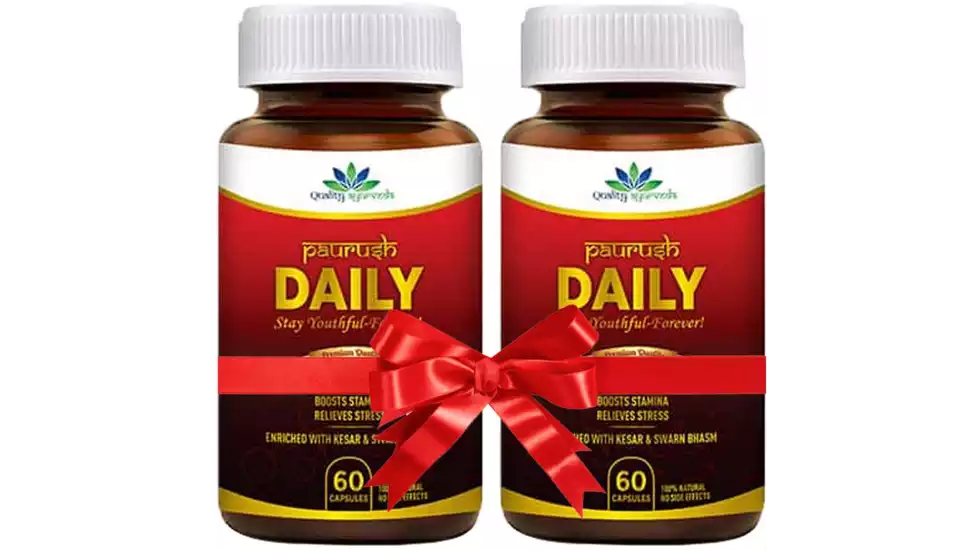 Quality Ayurveda 100% Natural Paurush Daily For Men'S Wellness Boosts Energy Relieves Stress Capsules (60caps, Pack of 2)
