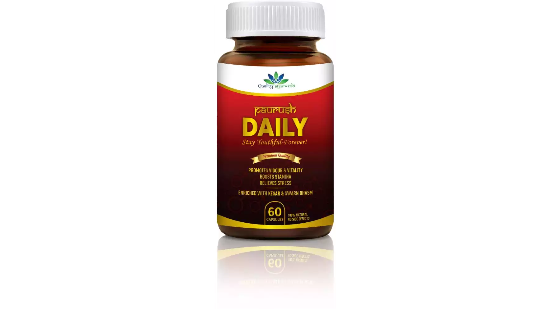 Quality Ayurveda 100% Natural Paurush Daily For Men'S Wellness Boosts Energy Relieves Stress Capsules (60caps)