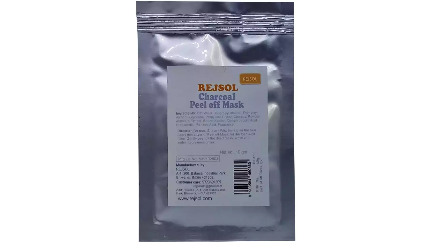 Rejsol Activated Bamboo Charcoal Peel Off Mask (10g, Pack of 10)