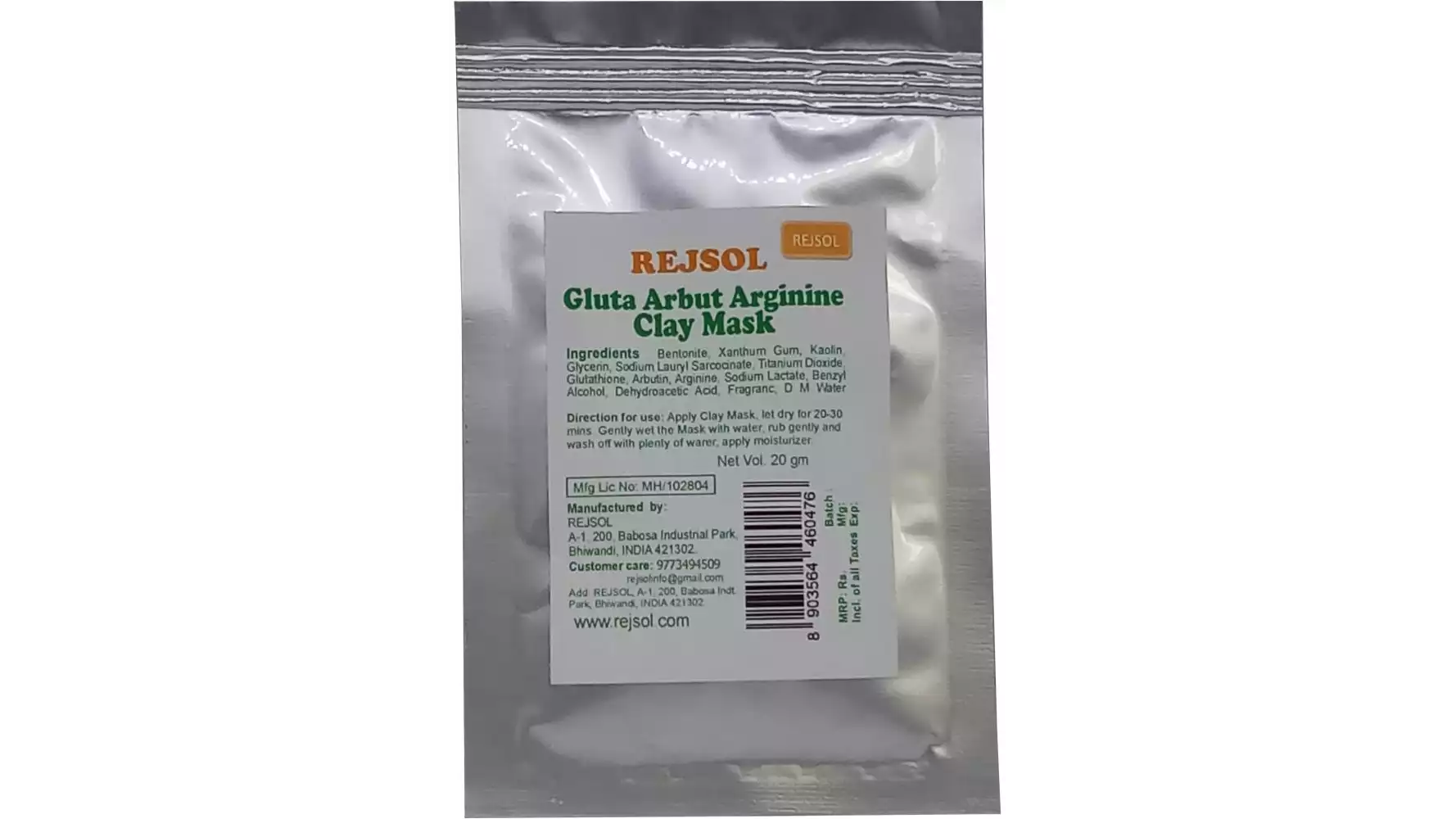 Rejsol Gluta Arbut Arginine Clay Mask (20g, Pack of 10)