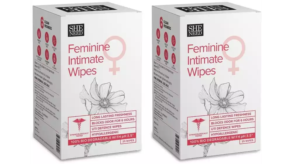 SheNeed Feminine Intimate Wipes (25pcs, Pack of 2)