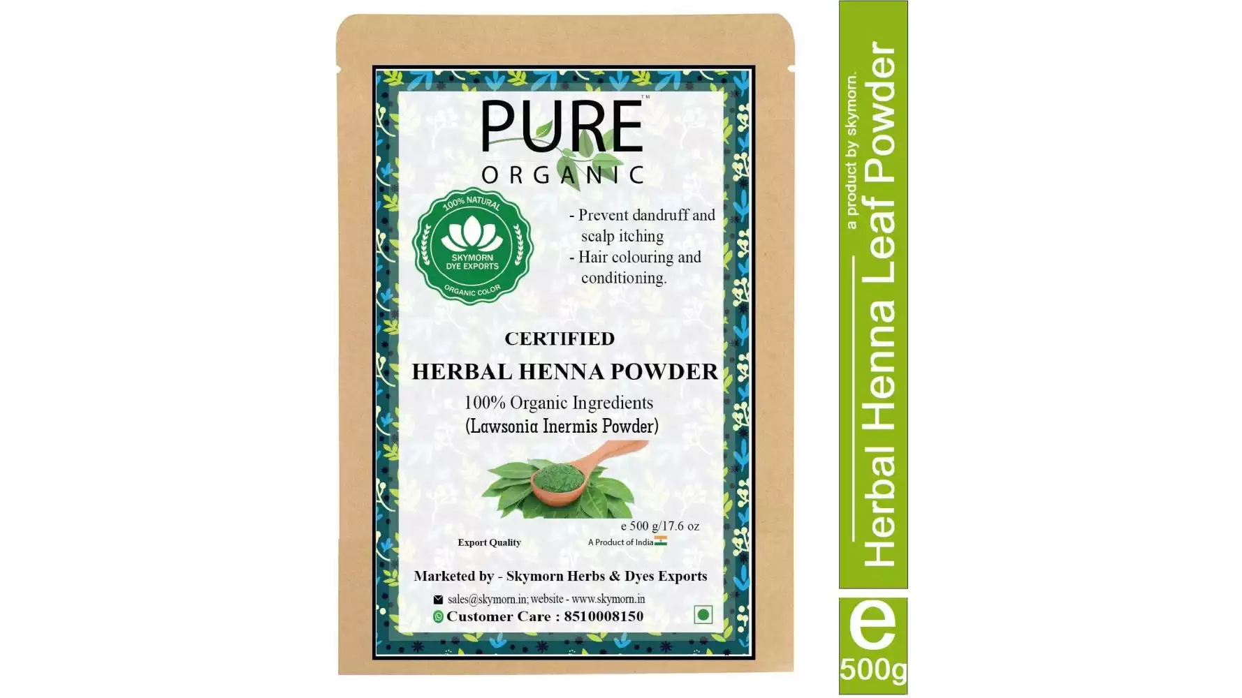 SkyMorn Organic Herbal Henna Powder Hair Color 100% Natural Hair Color (Green) (500g)