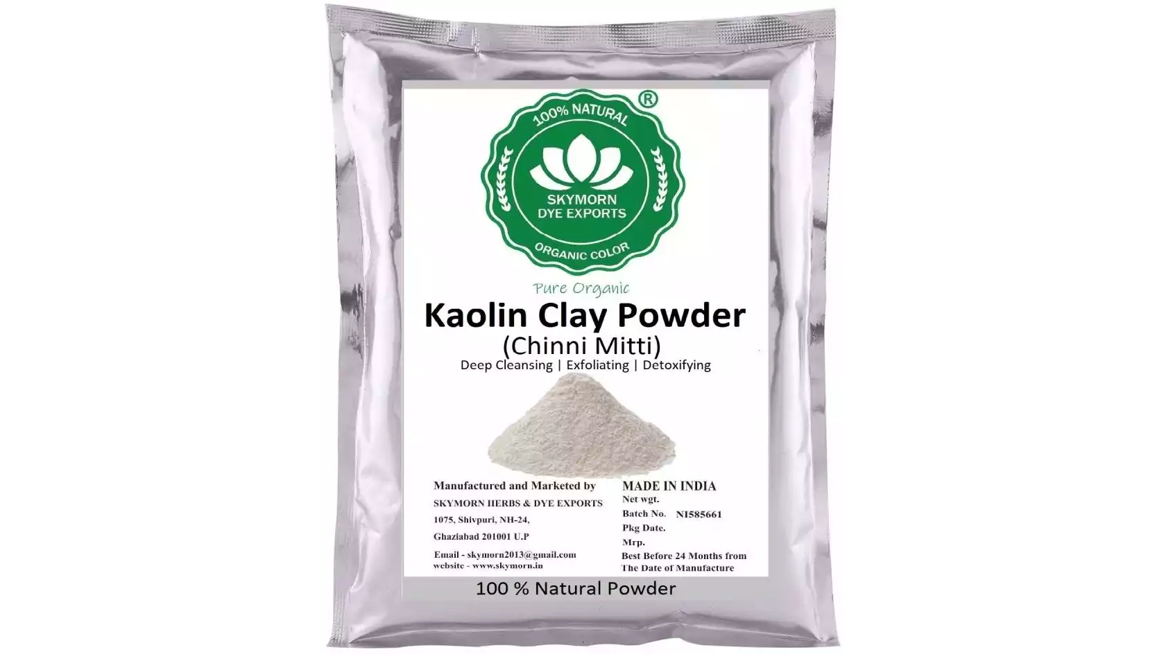 SkyMorn Pure Organic 100% Natural Kaolin Clay Powder (300g)