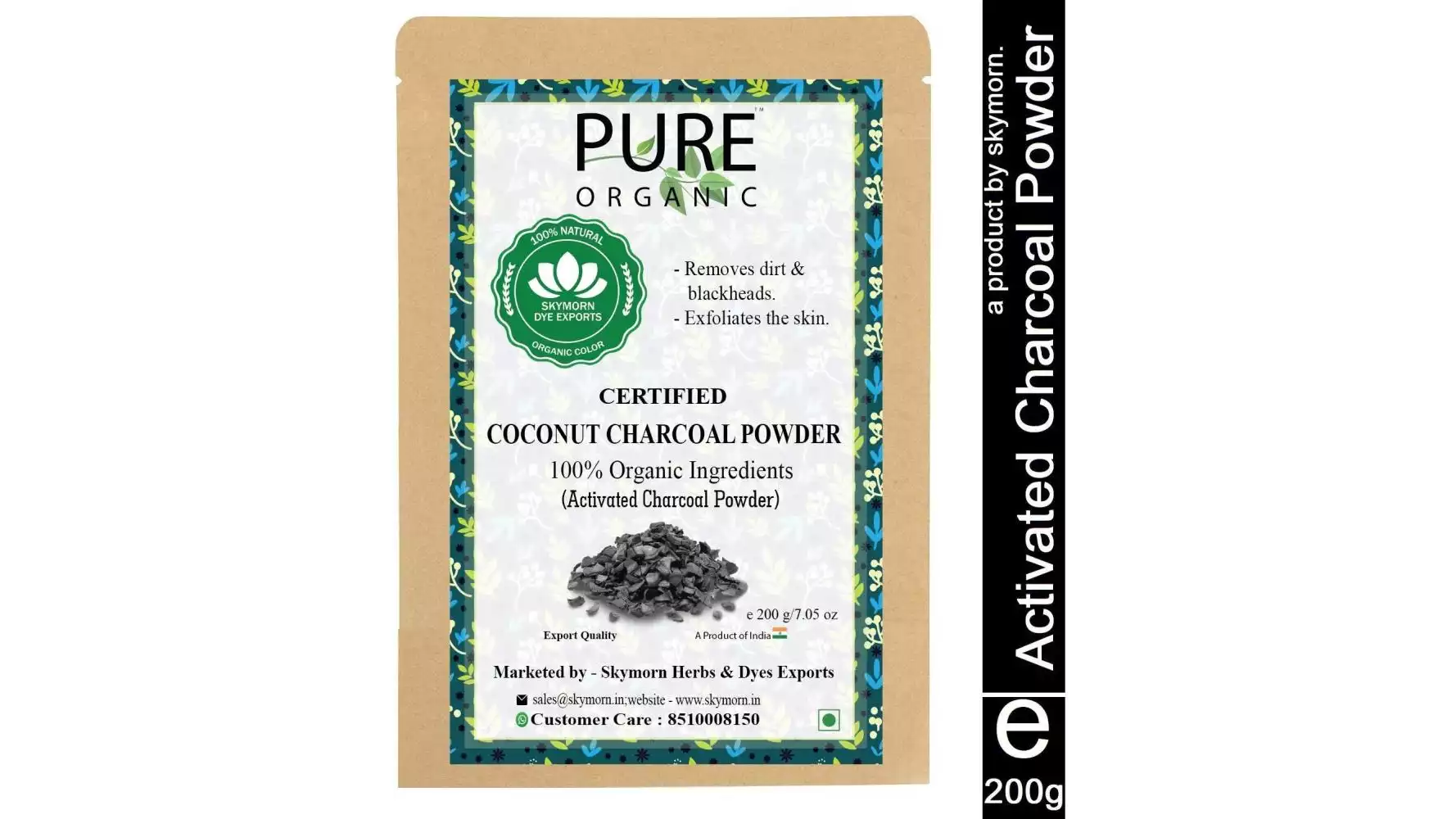 SkyMorn Pure Organic Advance Activated Carbon(Charcoal) Powder (200g)