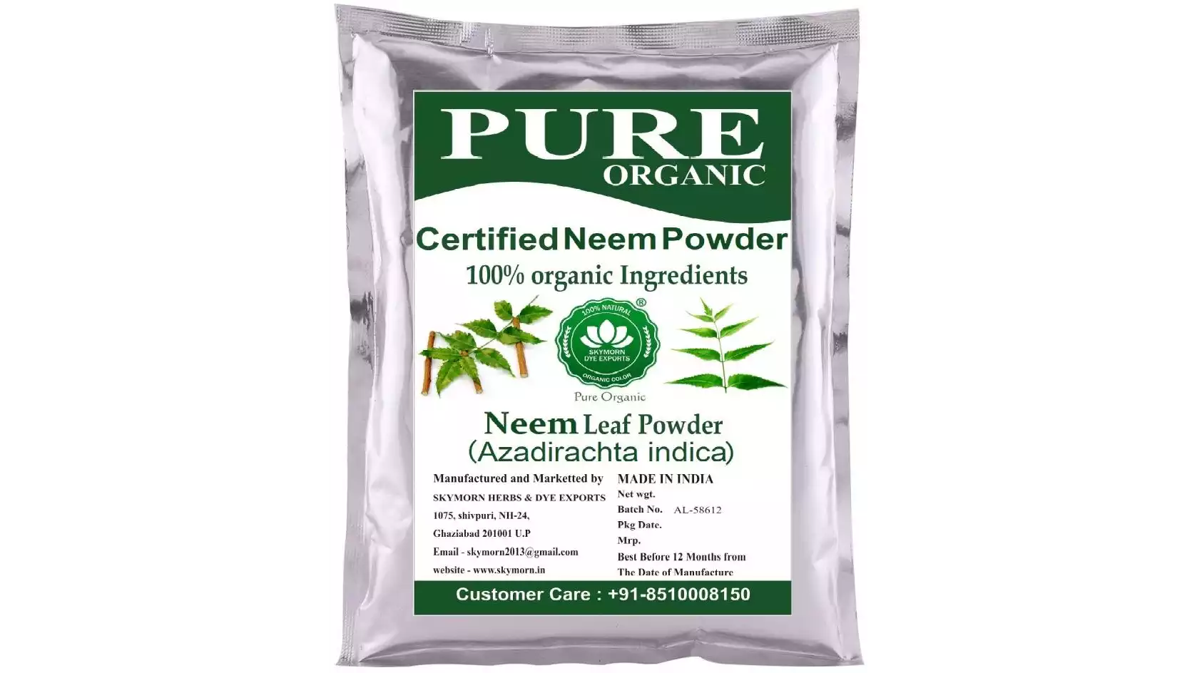 SkyMorn Pure Organic Herbal & Natural Premium Quality Neem Powder (Azardirachta Indica) (100g)