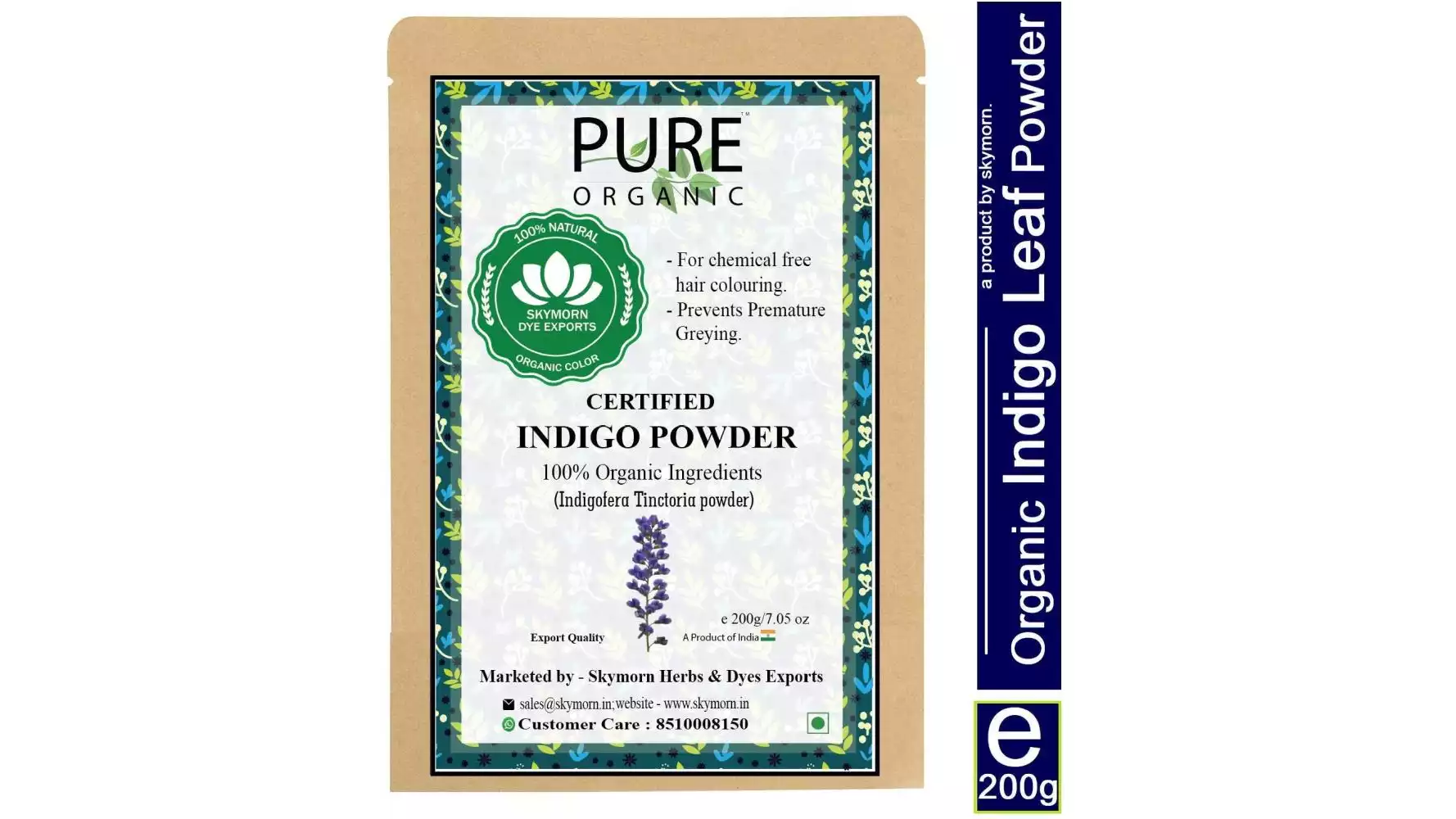 SkyMorn Pure Organic Natural Indigo Leaf Powder Hair Colour (100g, Pack of 2)