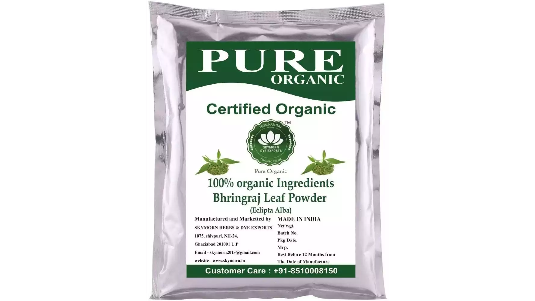 SkyMorn Pure Organic Premium Quality 100% Pure Bhringraj Powder (100g)