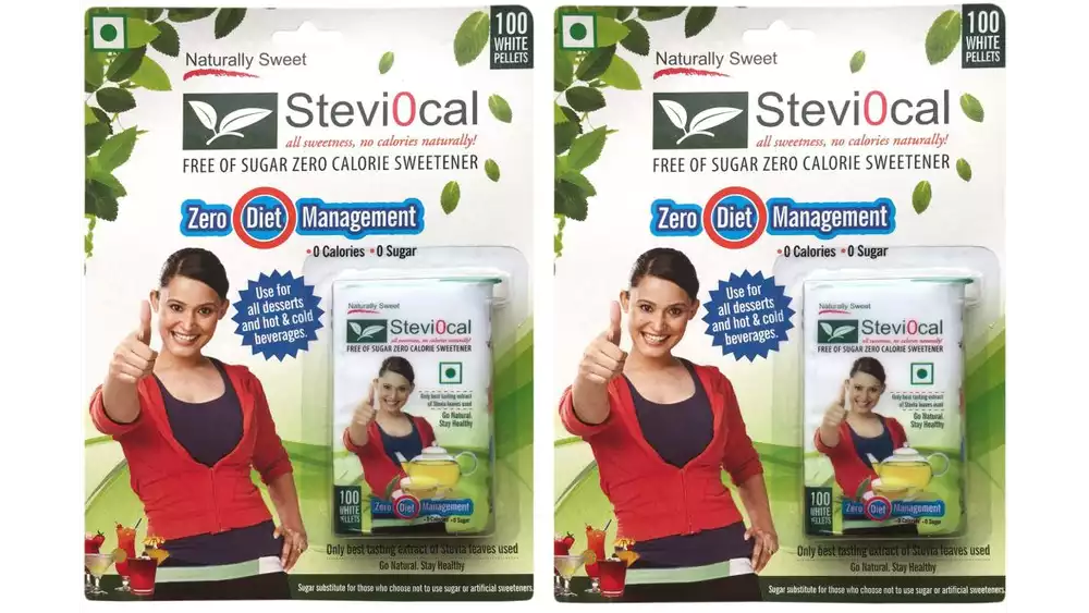 Steviocal Sugar Free Zero Calorie Sweetener Pellets (100tab, Pack of 2)