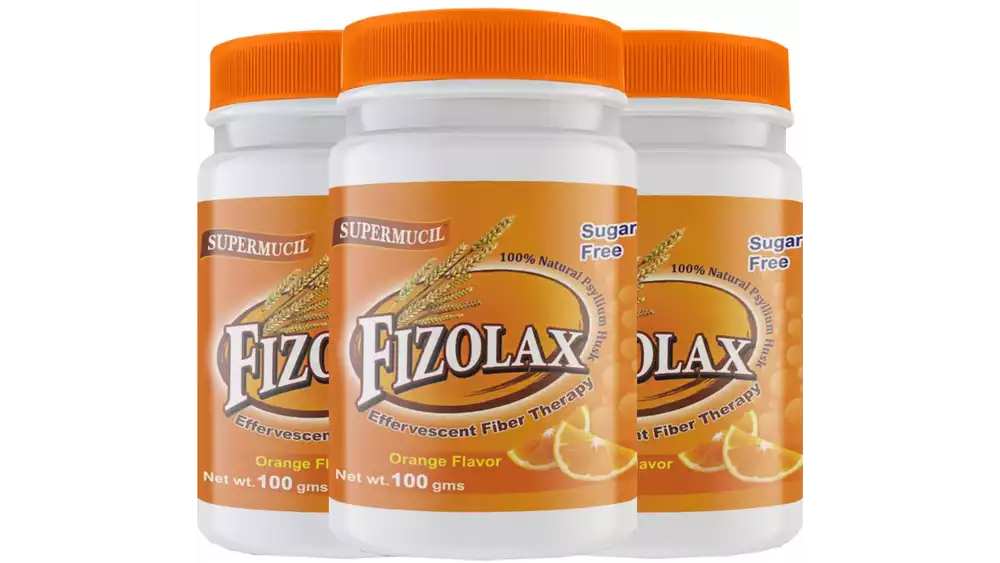 Supermucil Fizolax Psyllium Powder Sugar Free Orange Flavor (100g, Pack of 3)