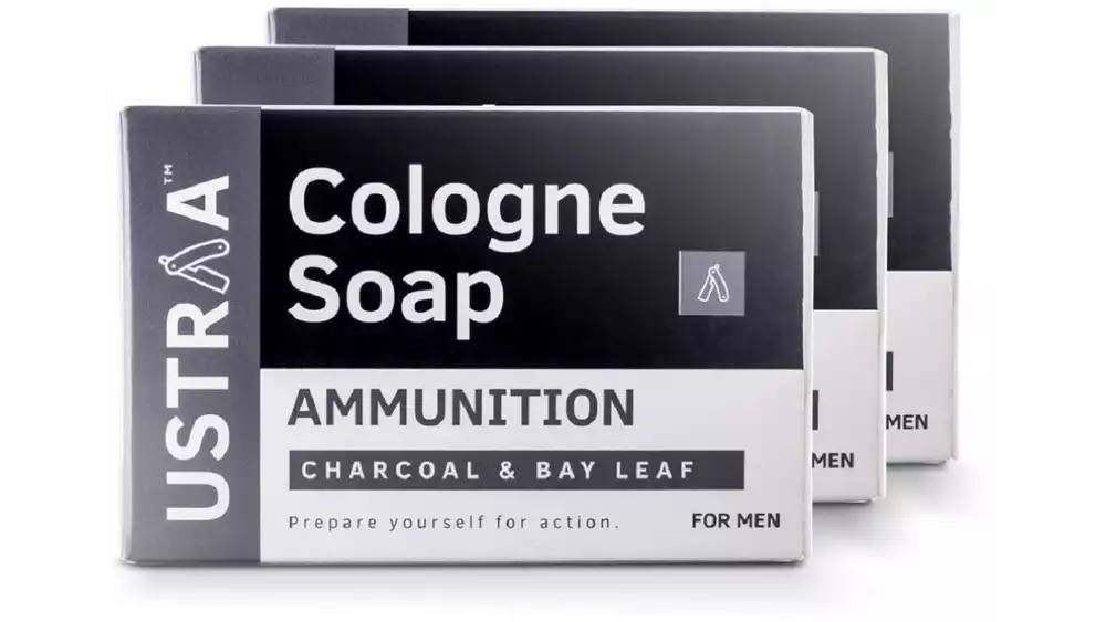 Ustraa Ammunition Cologne Soap With Charcoal & Bay Leaf (125g, Pack of 3)