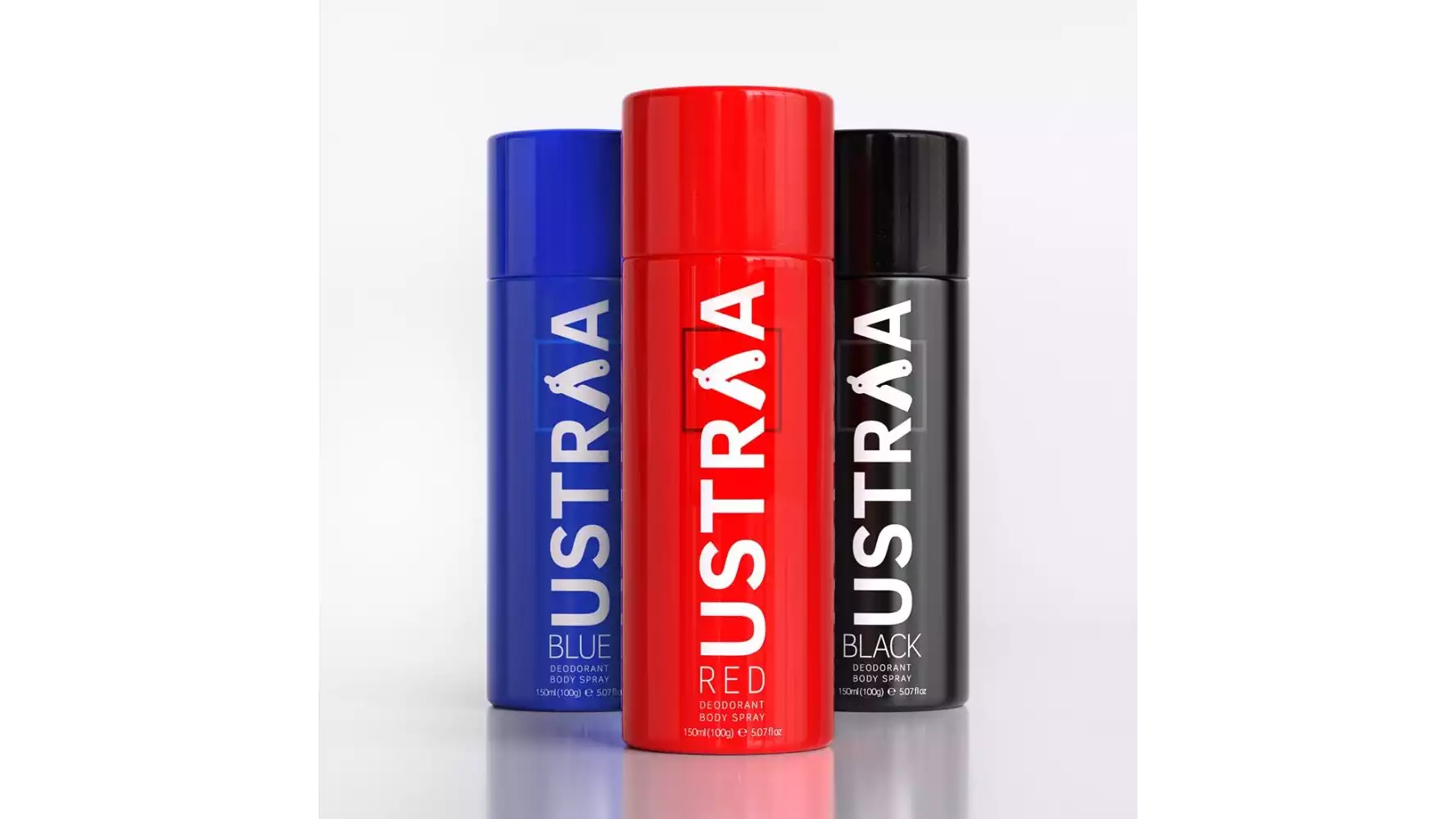Ustraa Deodorant Body Spray Red, Black & Blue 150ml Combo (1Pack)