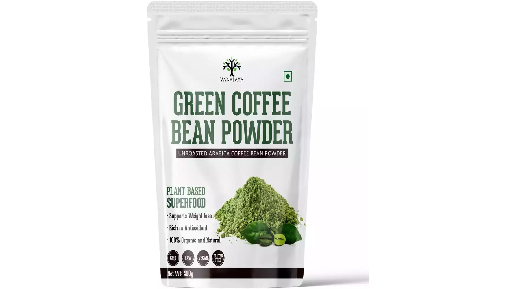 Vanalaya Green Unroasted Arabica Coffee Bean Powder (400g)