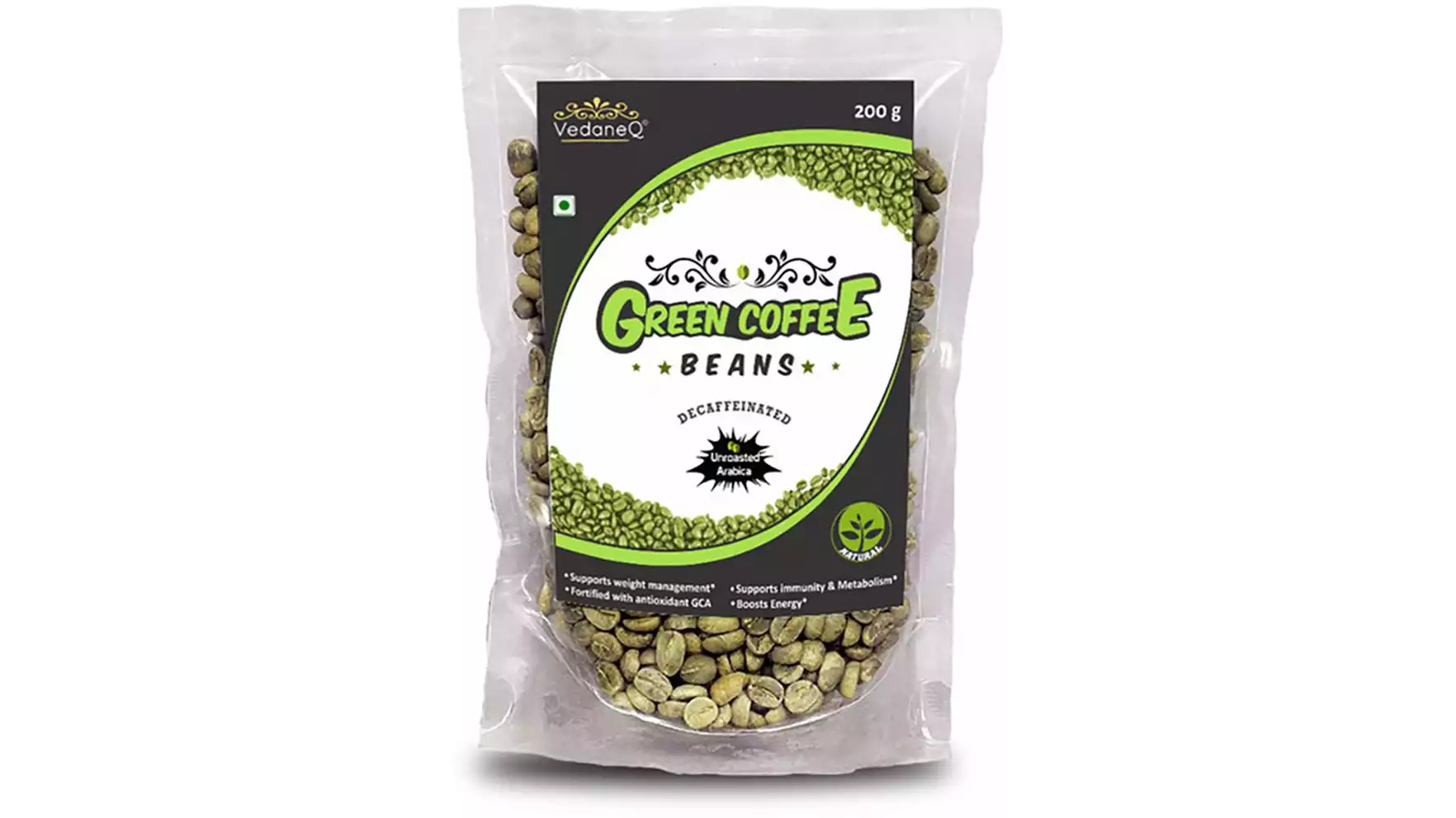 VedaneQ Green Coffee Beans Weight Loss Unroasted Arabica Instant Coffee (200g)