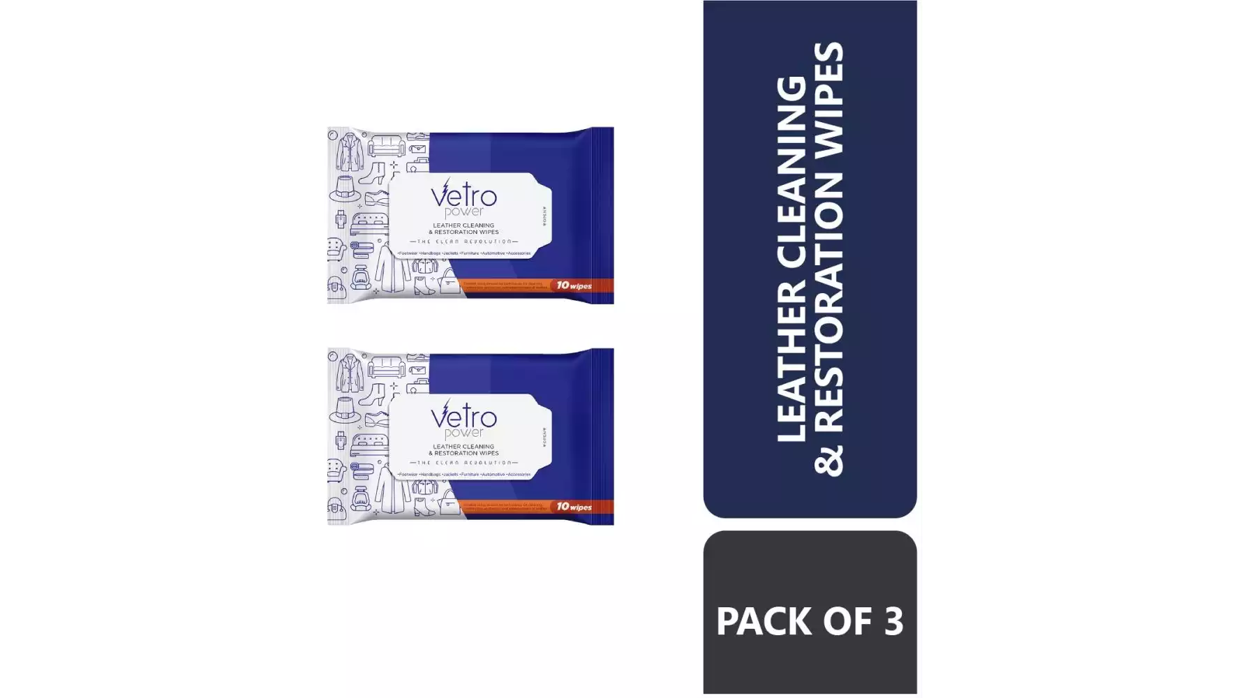 Vetro Power Leather Cleaning & Restoration Wipes (10pcs, Pack of 2)
