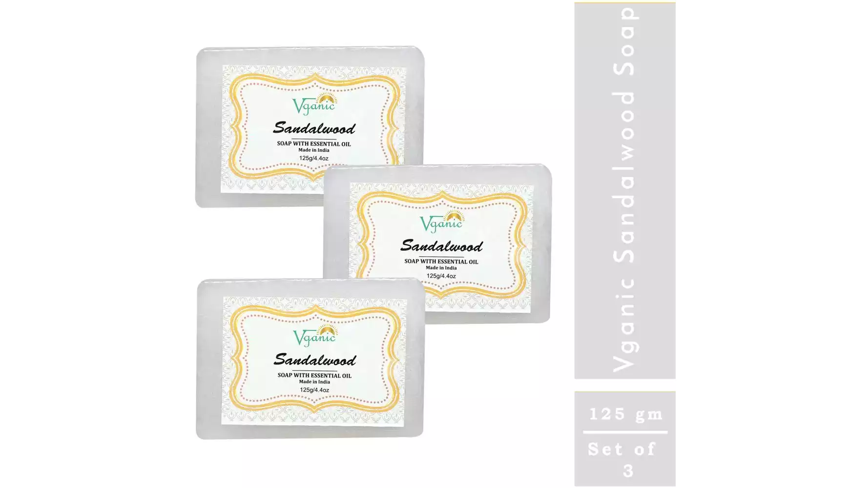 Vganic Sandalwood Soap (125g, Pack of 3)