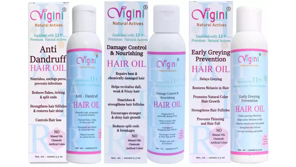 Vigini Anti Dandruff, Damage Control Nourishing And Early Greying Prevention Hair Oil Combo (1Pack)