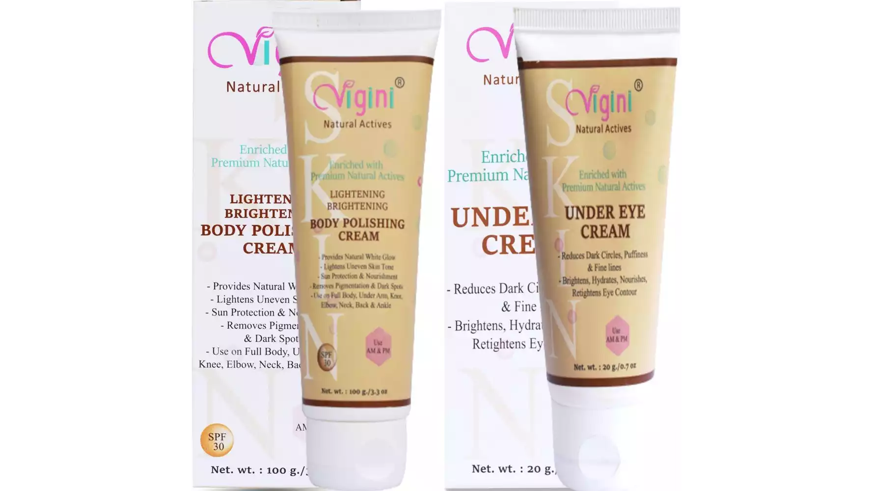 Vigini Lightening Brightening Body Polishing Cream And Under Eye Cream Combo (1Pack)