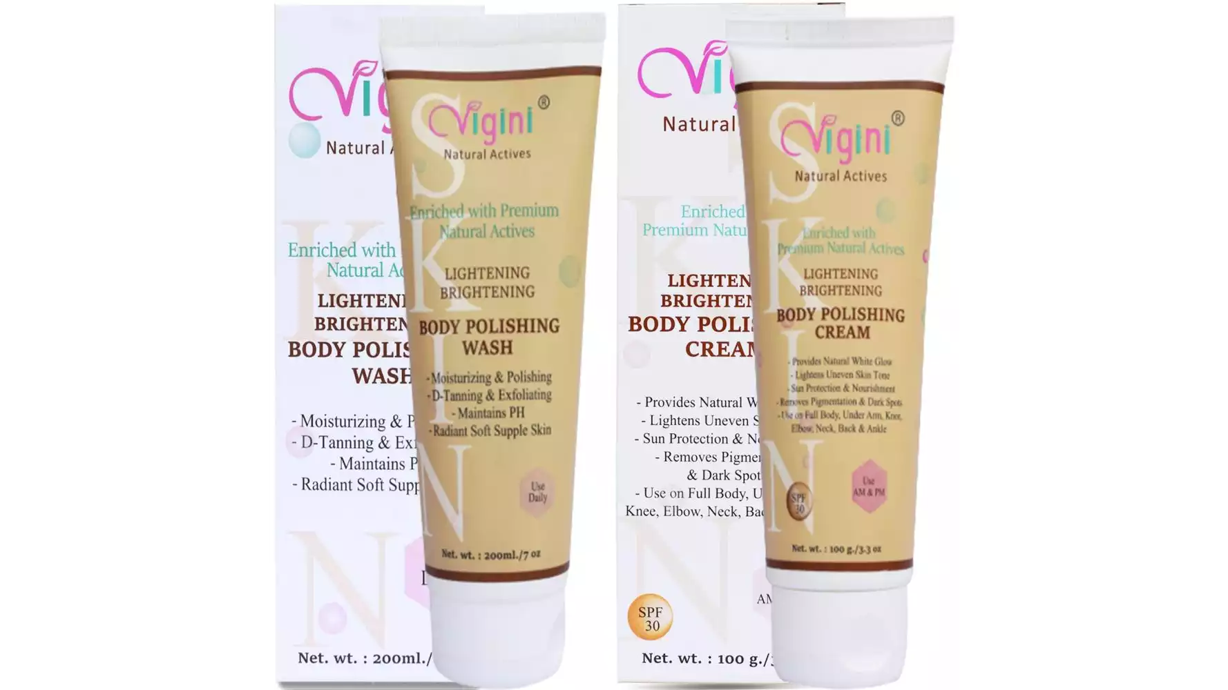 Vigini Lightening Brightening Body Polishing Wash And Cream Combo (1Pack)