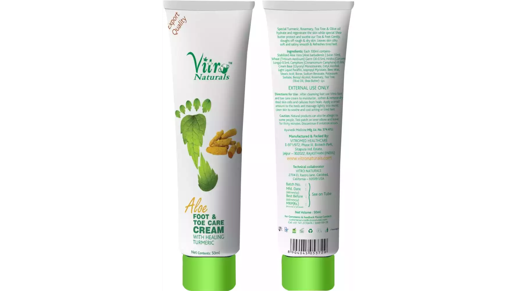 Vitro Naturals Aloe Foot & Toe Care Cream (50g)