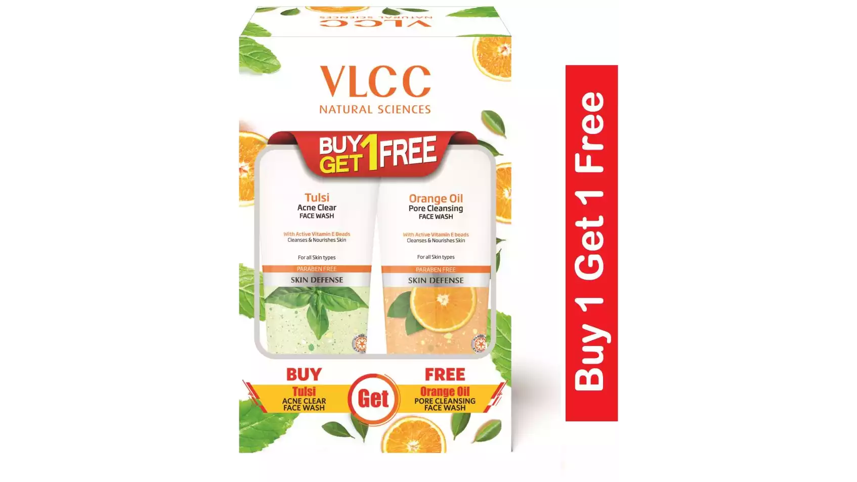 VLCC Tulsi Acne Clear Face Wash + Free Orange Oil Pore Cleansing Face Wash(150Ml Each) (1Pack)